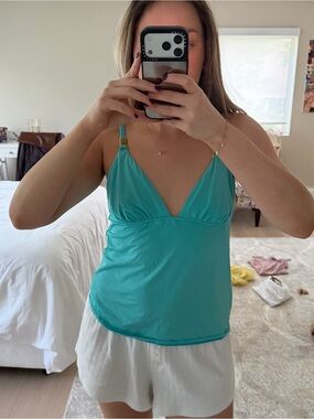 Trina Turk Teal Cami Top with Gold Accents